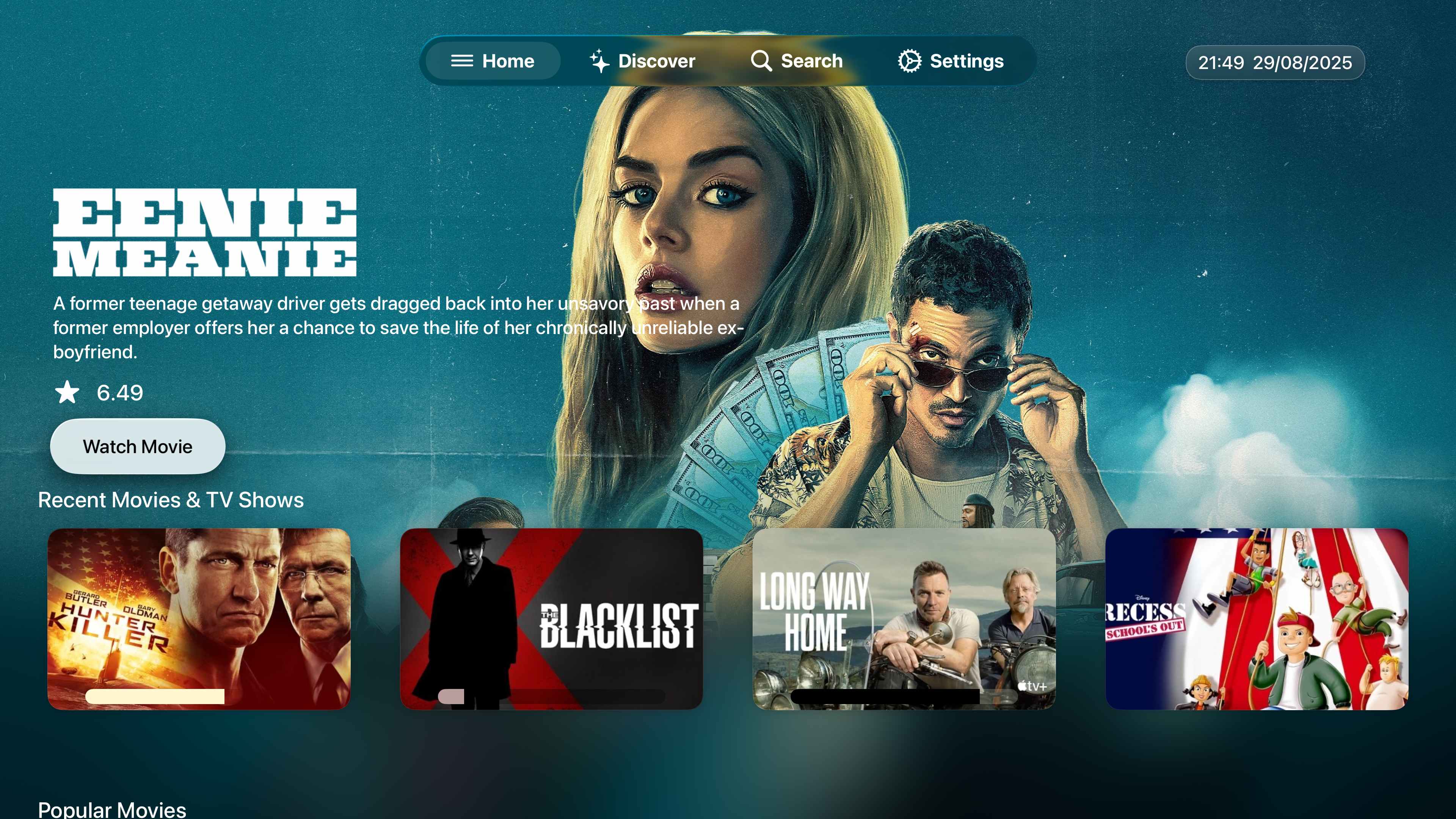 Illumi Player app interface on Apple TV showing Eenie Meanie movie