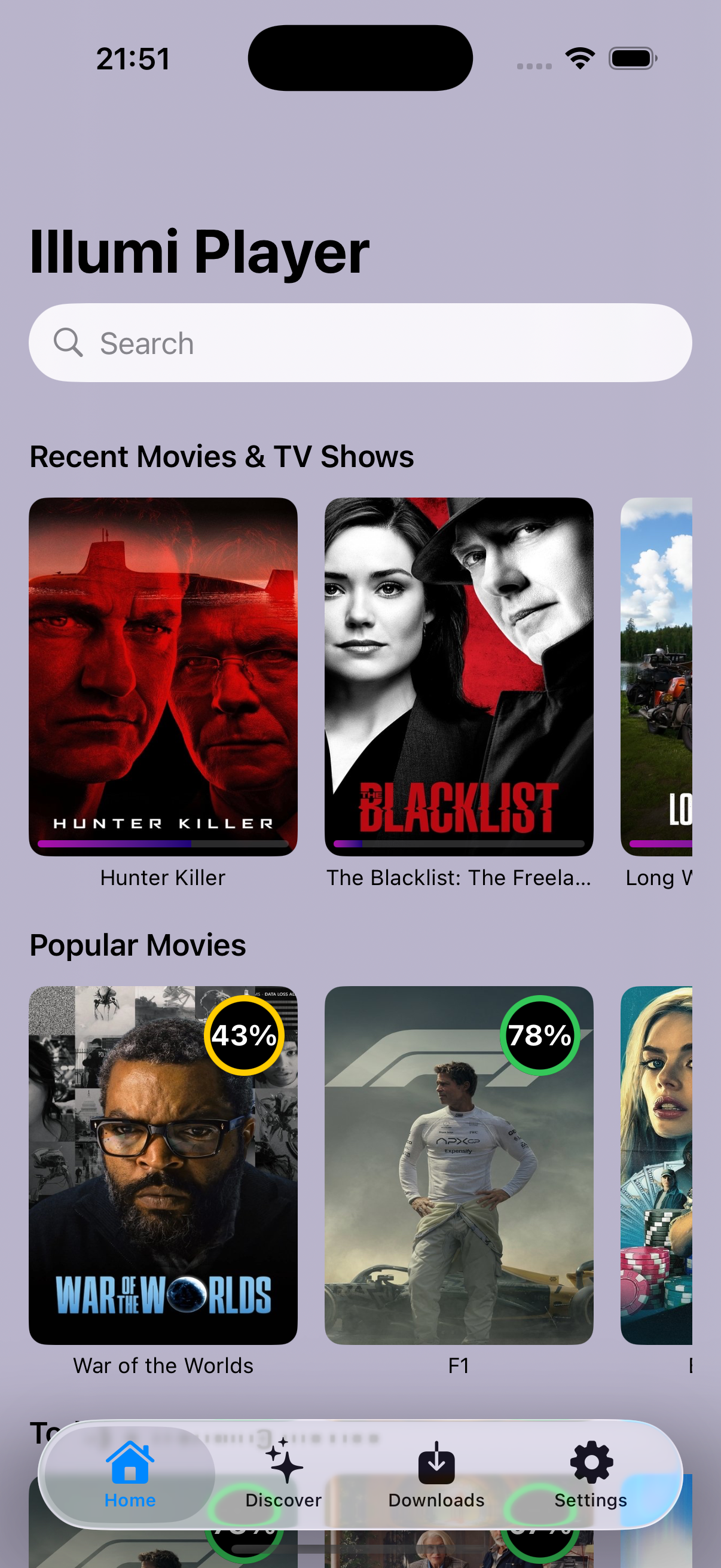Illumi Player iOS app showing movie library (Coming Soon)